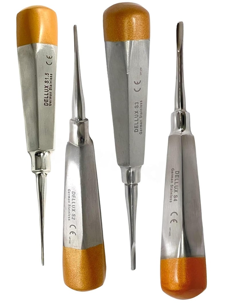 artlab -Premium Dental Elevators Etracting Extraction Osteotome Periotome Luxating Elevator Apical Spade Cryer Proximator Elevator Oral Implant, Root Extraction (Luxating Set of 4 Gold Straight) - Image 1